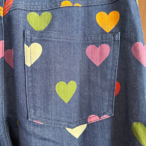 DANGERFIELD | Skipped a Beat Multicolor Heart Print Wide Leg Jeans | Size 8 - Picture 6 of 7